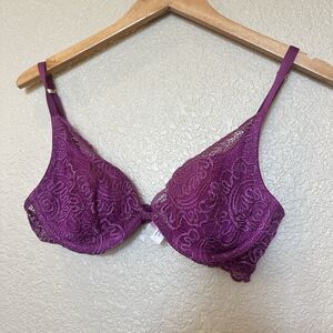 Victorias Secret Very Sexy Push Up Bra 36B Purple W/o Padding Lace Overlay